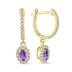 1/2 Carat Oval Amethyst and Diamond Halo Dangle Earrings in 10K Yellow Gold 