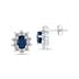 Oval Shape Sapphire and Diamond Flower Earrings in 14k White Gold