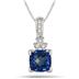 8MM Cushion Cut Created Sapphire and Genuine Diamond Pendant in .925 Sterling Silver