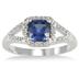 6mm Cushion Cut Lab Created Sapphire and Genuine Diamond Ring in .925 Sterling Silver
