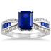 8x6MM Created  Sapphire and Diamond ring in .925 Sterling Silver