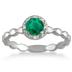 1/2 Carat Natural Round Emerald and Diamond Ring in .925 Sterling Silver