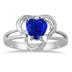 1.00 Carat Created Heart Shape Sapphire and Genuine Diamond Ring in .925 Sterling Silver