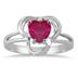 1.00 Carat Heart Shape Genuine Ruby and  Diamond Ring in .925 Sterling Silver