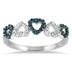 Blue and White Diamond Heart Shape Ring in .925 Sterling Silver
