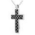 Stainless Steel Polished Black Inlay Chain Link Cross Pendant on Ball Chain with Lobster Clasp