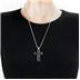 Stainless Steel Polished Black Inlay Chain Link Cross Pendant on Ball Chain with Lobster Clasp