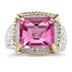 Emerald Cut Pink Topaz and Diamond Ring in 14K Yellow Gold and Silver