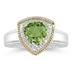 Trillion Cut Peridot and Diamond Ring in 14K Yellow Gold and Silver 