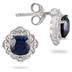 5mm Cushion Cut Created Sapphire and Genuine Diamond Antique Earrings in .925 Sterling Silver