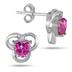 5MM Heart Shape Pink Topaz and Diamond Earrings in .925 Sterling Silver 