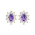 Oval Shape Amethyst and Diamond Flower Earrings in 14K Yellow Gold