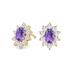 Oval Shape Amethyst and Diamond Flower Earrings in 14K Yellow Gold