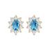 Oval Shape Blue Topaz and Diamond Flower Earrings in 14K Yellow Gold