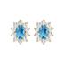 Oval Shape Blue Topaz and Diamond Flower Earrings in 14K Yellow Gold