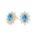 Oval Shape Blue Topaz and Diamond Flower Earrings in 14K Yellow Gold