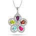 Multi Gem and Diamond Flower Clover Pendant in .925 Sterling Silver