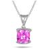 6MM Cushion Cut Created Pink Sapphire and Diamond Pendant in .925 Sterling Silver