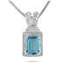 1.25 Carat Emerald Cut Blue Topaz and Diamond Pendant in .925 Sterling Silver 