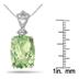 10 Carat Cushion Cut Green Amethyst and Diamond Heart Engraved Pendant in .925 Sterling Silver