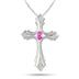 Pink Sapphire and Diamond Cross Pendant in .925 Sterling Silver