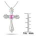 Pink Sapphire and Diamond Cross Pendant in .925 Sterling Silver