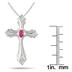 Ruby and Diamond Cross Pendant in .925 Sterling Silver