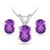 3.50 Carat All Natural Oval Amethyst Stud Jewelry Set in .925 Sterling Silver
