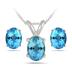 3.50 Carat All Natural Oval Blue Topaz Stud Jewelry Set in .925 Sterling Silver