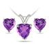 2.40 Carat All Natural Heart Shaped Amethyst Stud Jewelry Set in .925 Sterling Silver