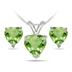 2.40 Carat All Natural Heart Shaped Peridot Stud Jewelry Set in .925 Sterling Silver