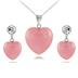 15mm All Natural Pink Jade Heart Pendant and Earring Set in .925 Sterling Silver