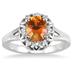 Orange Cognac Optic Cut Gemstone and Diamond Ring in .925 Sterling Silver