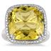 10 Carat All Natural Cushion Cut lemon Quartz and Diamond Ring in .925 Sterling Silver