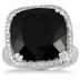 15MM All Natural Cushion Cut Onyx and Diamond Ring in .925 Sterling Silver