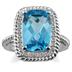 8 Carat All Natural Cushion Cut Blue Topaz and Genuine Diamond Ring in .925 Sterling Silver 