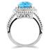 8 Carat All Natural Cushion Cut Blue Topaz and Genuine Diamond Ring in .925 Sterling Silver 