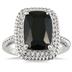 13x9mm Cushion Cut Onyx and Diamond Ring in .925 Sterling Silver 