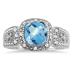 1.50 Carat Cushion Cut Blue Topaz and Diamond Antique Ring in .925 Sterling Silver