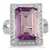 7 Carat Emerald Cut Amethyst and Diamond Ring in .925 Sterling Silver