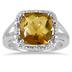 3.75 Carat Cushion Cut Natural Honey Quartz and Diamond Ring in .925 Sterling Silver