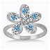 Blue Topaz and Diamond Flower Ring in .925 Sterling Silver 