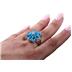 14.50 Carat Blue Topaz and Diamond Flower Ring in .925 Sterling Silver