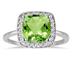 Cushion Cut Peridot and Diamond Halo Ring in 14K White Gold