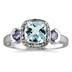Cushion Cut Aquamarine & Tanzanite and Diamond 10k White Gold Ring