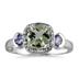 Cushion Cut Green Amethyst & Tanzanite and Diamond 10k White Gold Ring