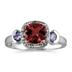 Cushion Cut Garnet & Tanzanite and Diamond 10k White Gold Ring