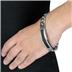 Stainless Steel Bracelet with Black Cable Inlay on Curb Chain - 9 Inch