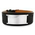 Stainless Steel and Black Leather Mens Engraveable Plate Bracelet