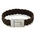 Stainless Steel and Brown Leather Mens Woven Bracelet